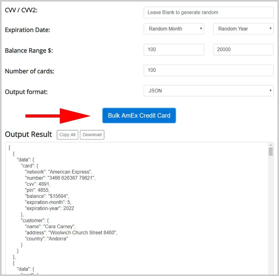 Random Credit Card Generator With Security Code And Expiration Date